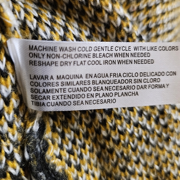 Love Ever After Sweater Knit  Cardigan Black White Yellow Open Pockets Plaid XL - Picture 12 of 13